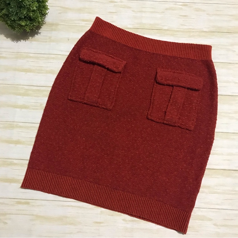 Moth Anthropologie Burnt Orange Patch Pocket Knit Sweater Skirt Medium Large M/L